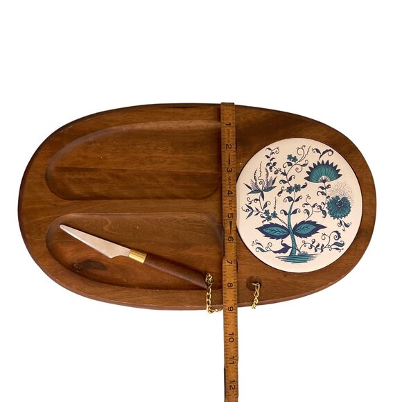 Blue Onion Danube Ceramic Tile Teakwood Cheese Board With Ceramic Tile & Knife - Picture 6 of 6